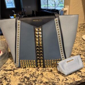 Michael Kors Light Blue and Gold Studded Tote